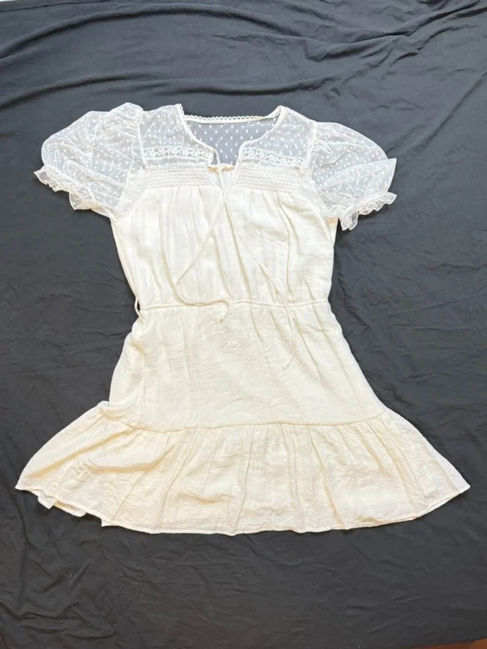 Sweet Wanderer Ivory Swiss Dot Puff Sleeve Mini Dress